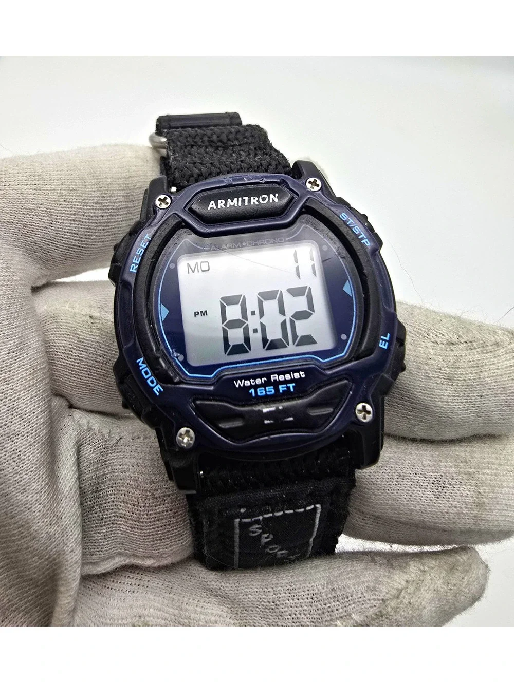 Armitron EL Quartz Digital Sport Watch Backlight Alarm Chrono 50m Black Nylon